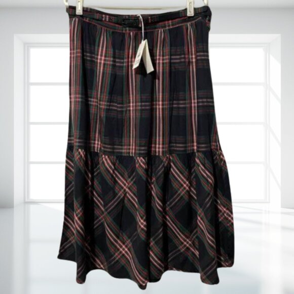 Free Assembly Ruffle Belted Midi Skirt with Pockets - NWT 100% Cotton - Picture 2 of 10